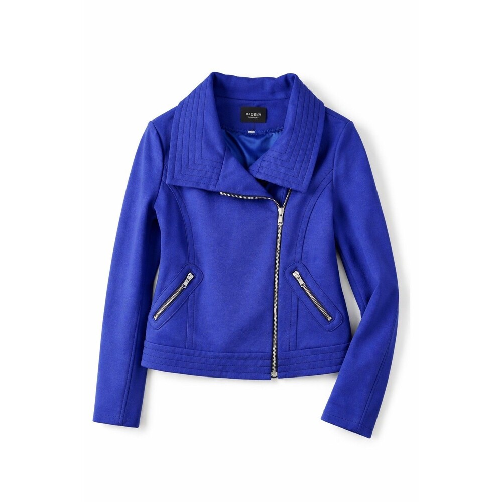 Worthington Petite PS Purple/blue Asymmetrical Zip Jacket Moto Style Lined